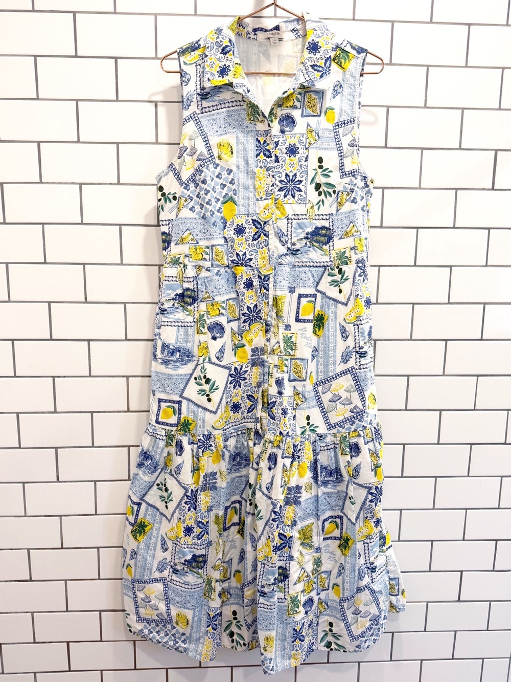 j.crew | collared midi dress positano lemon print size 12 - Picture 3 of 9